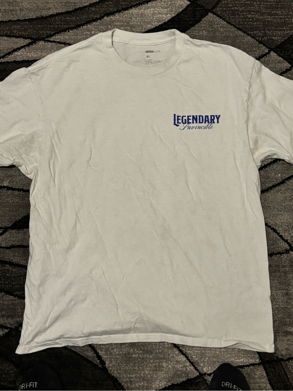 Fashion Nova White Short Sleeve Tee with Blue 'Legendary' Chest Graphic